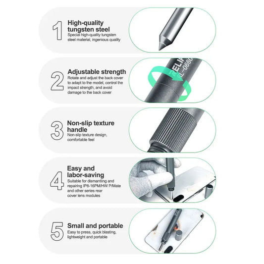 RELIFE RL-066C Penna a Percussione per Rimozione Vetro Posteriore iPhone e Android - Strumento Professionale per Riparazione Scocca e Fotocamera