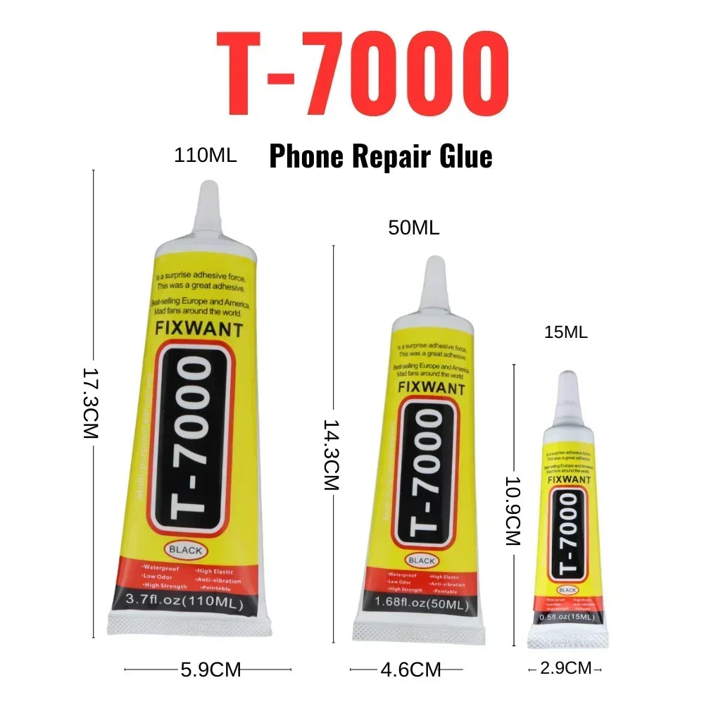 Colla Tecnica T-7000 Nera - Adesivo Professionale per Riparazione Display e Frame Smartphone - Disponibile in 15ml / 50ml / 110ml