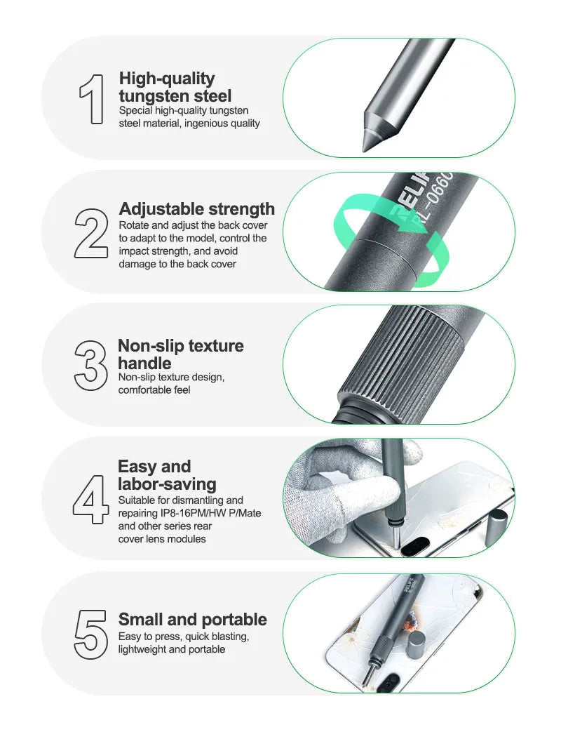 RELIFE RL-066C Penna a Percussione per Rimozione Vetro Posteriore iPhone e Android - Strumento Professionale per Riparazione Scocca e Fotocamera