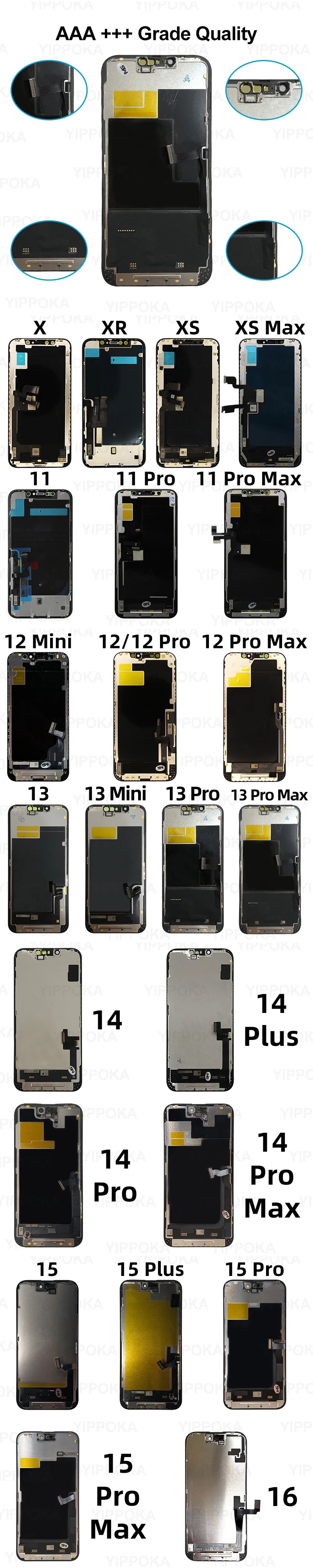 Display OLED / LCD Retina per iPhone - Schermo Completo con 3D Touch e Digitizer - Serie X, 11, 12, 13, 14, 15, 16