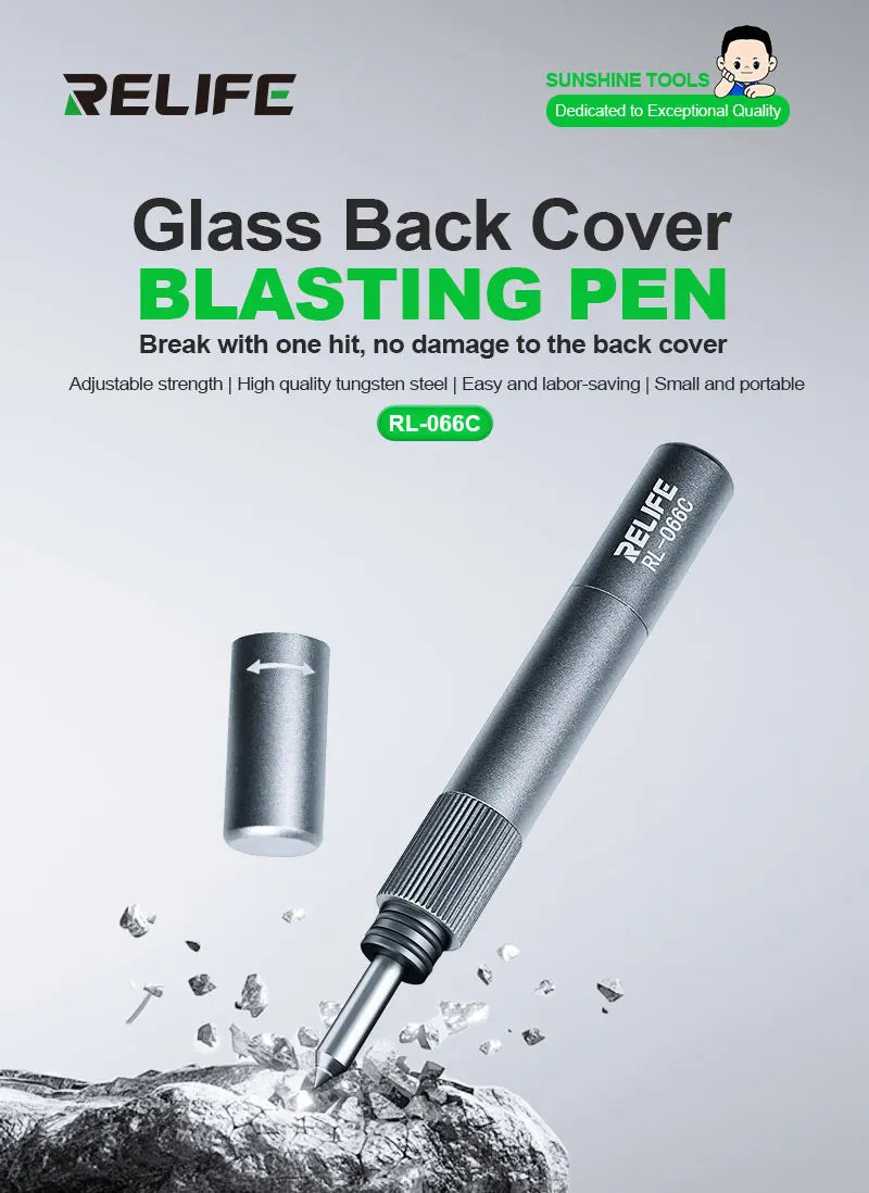 RELIFE RL-066C Penna a Percussione per Rimozione Vetro Posteriore iPhone e Android - Strumento Professionale per Riparazione Scocca e Fotocamera