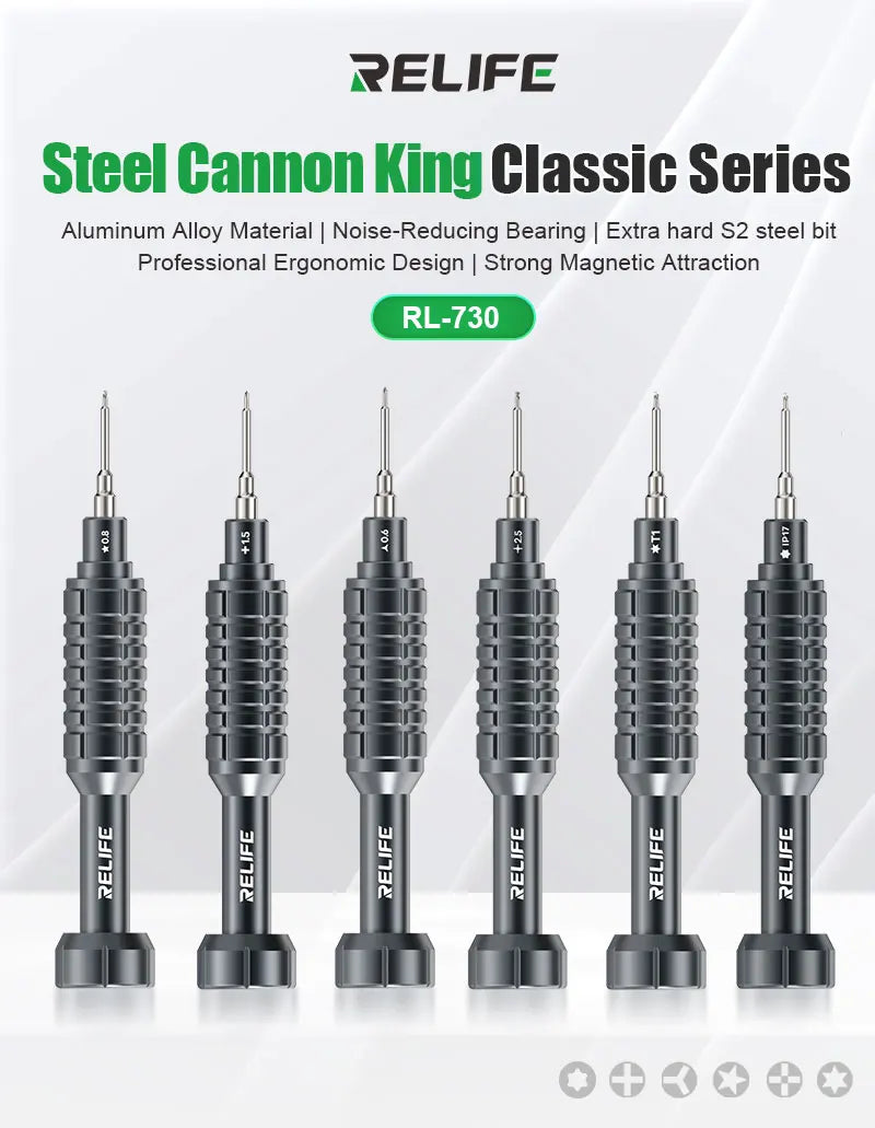 RELIFE RL-730 Steel Cannon King - Set Cacciaviti di Precisione Professionali per iPhone e Smartphone