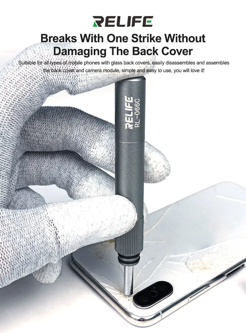 RELIFE RL-066C Penna a Percussione per Rimozione Vetro Posteriore iPhone e Android - Strumento Professionale per Riparazione Scocca e Fotocamera