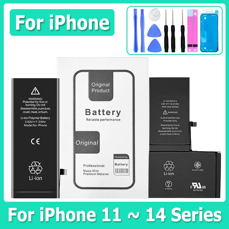 Batteria Alta Capacità 0 Cicli per iPhone - Ricambio Premium Serie 11, 12, 13, 14 - Kit Attrezzi Incluso