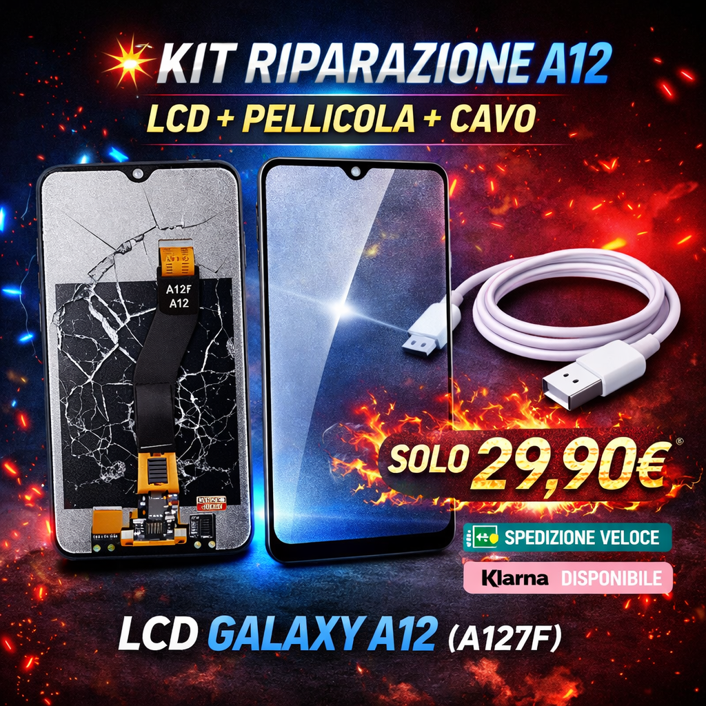 Kit Display LCD Samsung A12 a127f – Schermo di Ricambio + cavo di carica + pellicola in vetro
